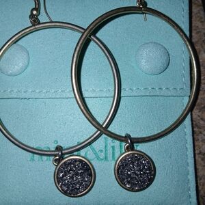 Chic Silver Hoop Earrings with Black Charms